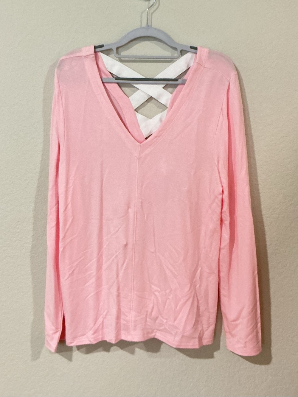 Lilly Pulitzer Light Pink V-Neck Long Sleeve Top with Crisscross Back